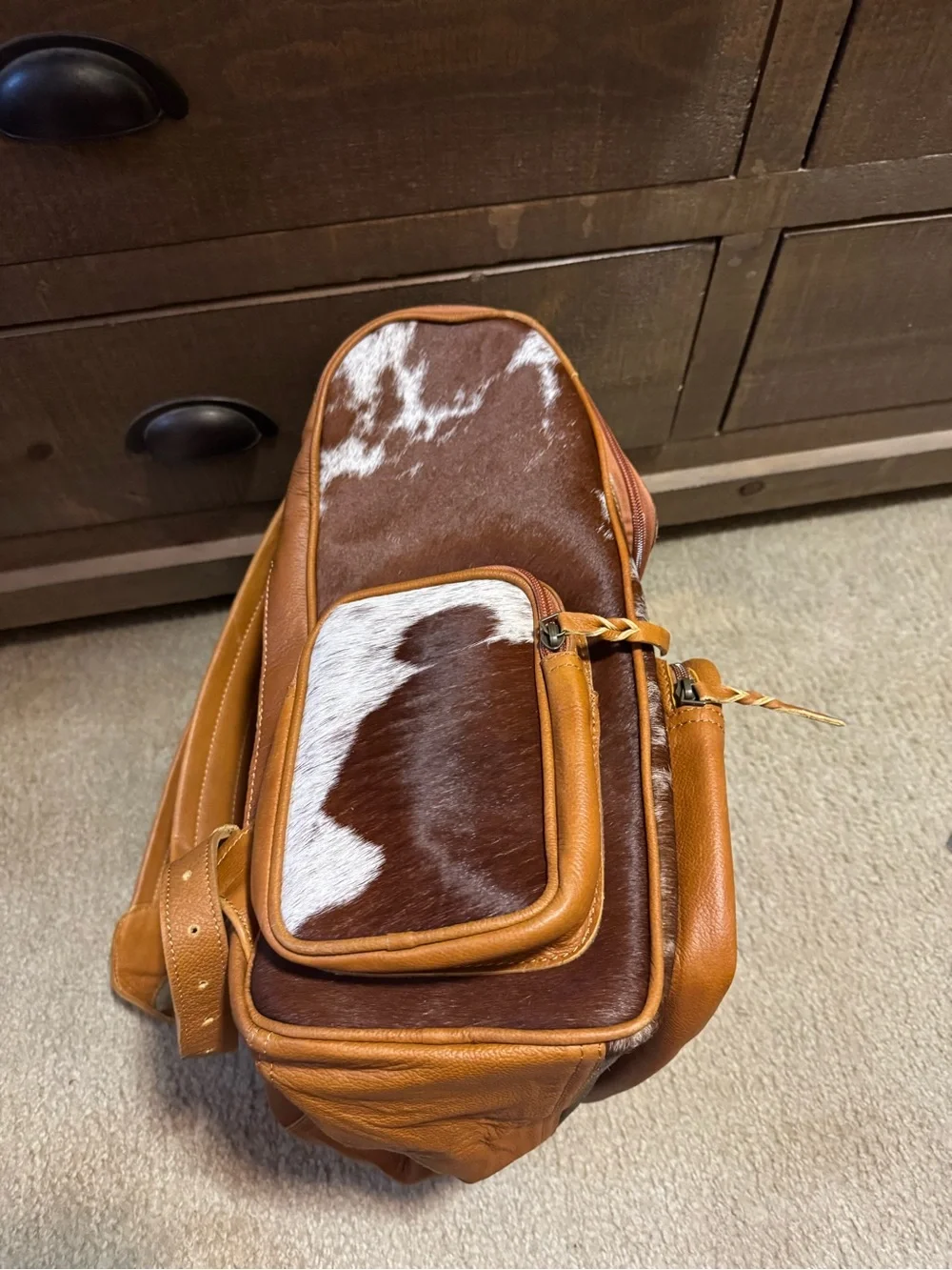 Tooled Leather Floral Backpack With Brown Cowhide